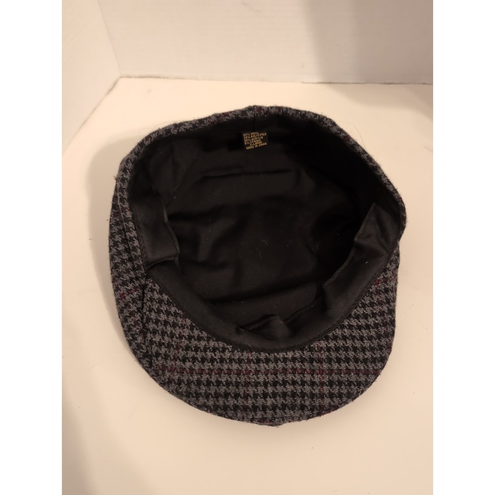 Vtg. Wool Black Gray Red Houndstooth Newsboy Cabbie Cap XL Gatsby Dapper Driving - Picture 5 of 6